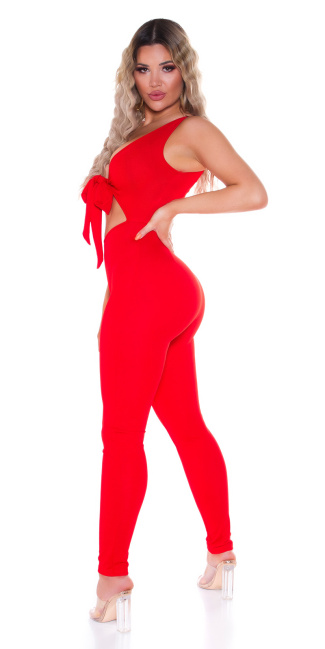 jumpsuit with Tie Fastening Red